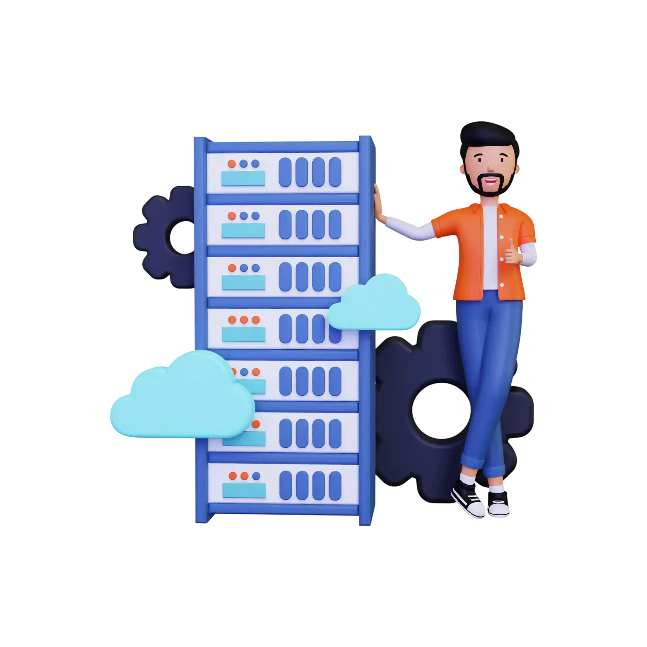 Illustration of a server rack and cloud infrastructure